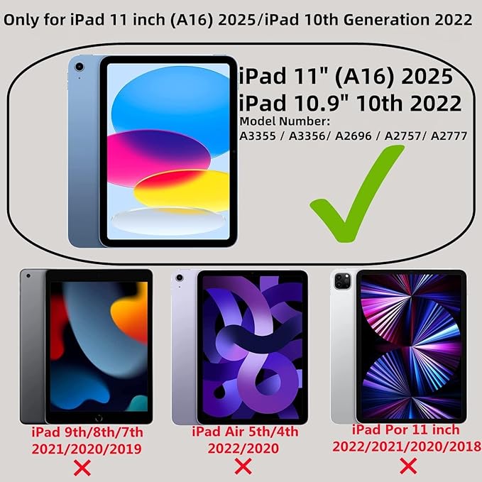 Cute Case for iPad 11 inch (A16) 2025 / 10th Generation 10.9 inch 2022, iPad 10 / 11th Gen Case, Slim Handbag Leather Protective Cover with Stand Hand Strap Pocket for Girls Woman Kids,Black