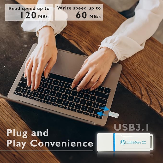 LinkMore NR34 128GB USB3.2 /USB 3.1 Flash Drive, Read Speed up to 120MB/s, Write Speed up to 60MB/s, Thumb Drive