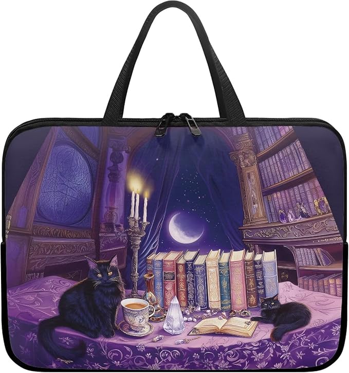 Purple Library Laptop Sleeve Case for Women Men 13 Inch Laptop Protector with Multiple Uses Portable Computer Sleeve Kawaii Cat Tablet Bag Laptop Carrying Case Gifts for Girls