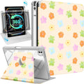 Uppuppy for iPad Pro M4/M5 Case 11 inch - 360 Degree Rotating Stand Folio Smart Cover with Pencil Holder for Women Girls, Colorful Flowers for iPad Pro 11 inch Case 2024 M4/2025 M5