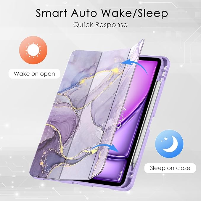 Soke Case for New iPad Air 11 Inch (M4/M3/M2, 2026-2024), iPad Air 5th/4th Generation 10.9 Inch (2020-2022) with Pencil Holder, Soft TPU Back Cover & Auto Sleep/Wake, Lilac Marble