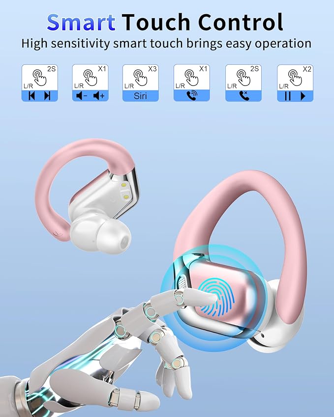 Wireless Earbud, Bluetooth 5.4 Headphones IP7 Waterproof for Sport, 50H Running Wireless Earphones with ENC Noise Cancelling Mic, Deep Bass Over Ear bud with Earhooks for Android, iOS, Workout, Gym