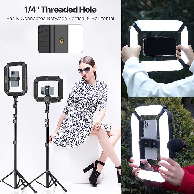Smartphone Video Rig ULANZI U200 Camera Video Rig Phone Video Stabilizer LED Ring Light Selfie Light for Smartphone, Action Camera, YouTube, Vlogging, Filmmaking, Makeup