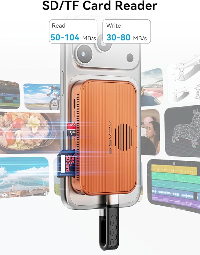ACASIS 10Gbps Magnetic M.2 NVMe SSD Enclosure With 4K ProRes Recording M.2 EnclosureCompatible IPhone 17/16/15 Pro/Pro Max Magnetic SSD Enclosure with Cooling Fan For Video Editor/Blogger/Videographer