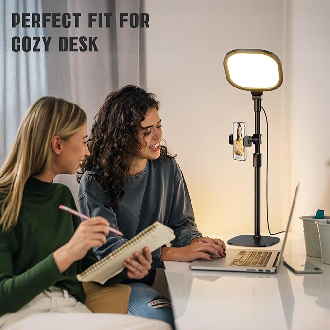 Desk Ring Light with Stand and Phone Holder, 3000K-6500K Adjustable Computer Ringlight, Video Conference Light for Zoom Meeting, Video Calls, Webcam, Desktop Light for Video Recording, CRI 97.8