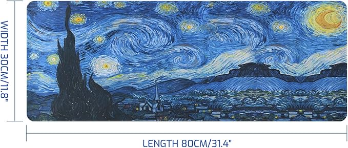 Mouse Pad, Van Gogh Starry Night Extended Large Gaming Mouse Pad, 31.4"x11.8" Non-Slip Rubber Base XL Large Mousepad with Stitched Edges,Waterproof Keyboard Mouse Mat Desk Pad