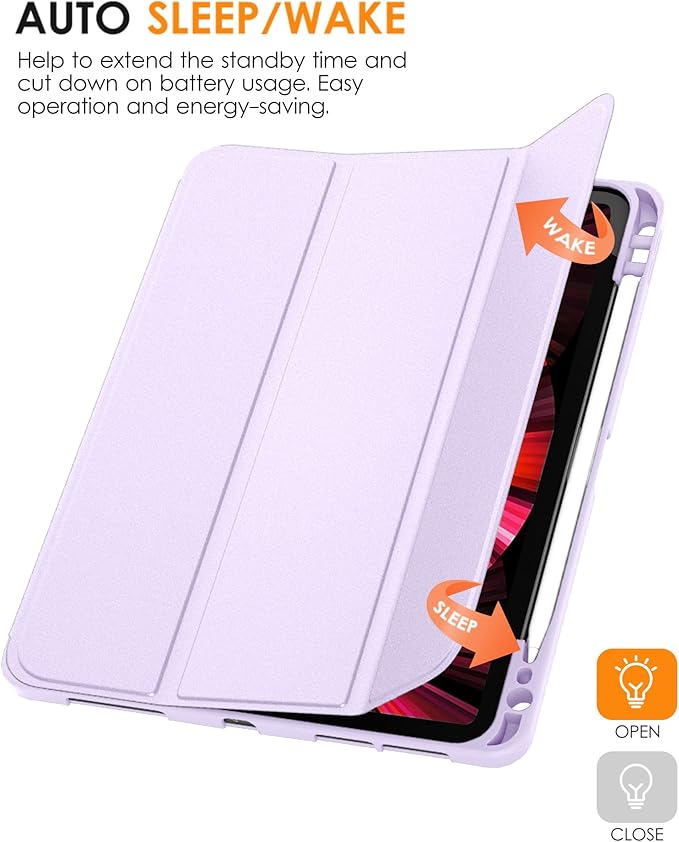 DTTO for iPad Pro 11 inch 4th/3rd/2nd/1st Generation 2022/2021/2020/2018 Case, Smart Slim Trifold Stand Soft TPU Back Cover with Built-in Pencil Holder, Also Fit iPad Air 5/4,Taro Purple