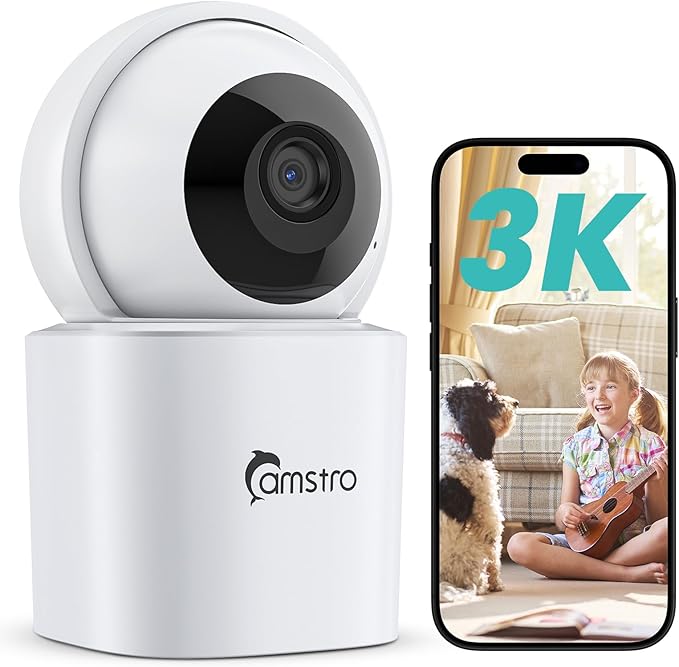 3K Indoor Security Camera 360°PTZ Home Baby/Pet Monitor, Auto Tracking,2.4/5GHz WiFi, AI Motion & Sound Detection,2-Way Audio, Night Vision, SD/Cloud Storage, Works with Alexa, No Monthly Fee
