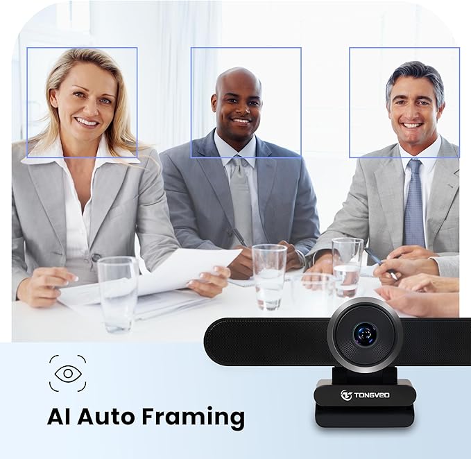 4K Webcam Conference Call TV Room Web Camera with Dual Microphones &Speaker, | All-in-One USB Video Camera, 116° Wide Angle, AI Auto Framing | Compatible with Zoom, OBS