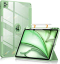 Soke for New iPad Air 13 Inch Case (M3 2025/M2 2024) with Pencil Holder, [Auto Wake/Sleep + Camera Protection] Shockproof Cover with Clear Transparent Back for Apple iPad Pro 12.9", Matcha Green