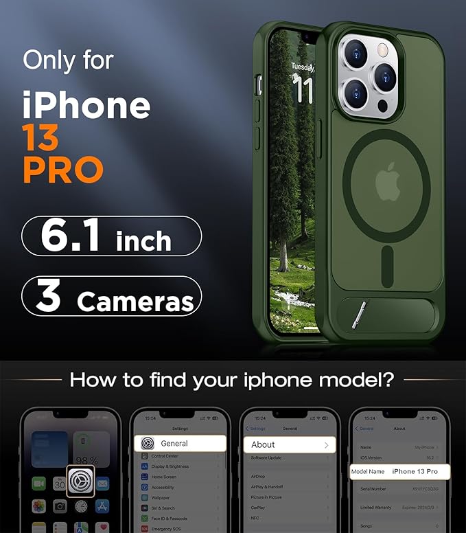 Magnetic Compatible with iPhone 13 Pro Case, [Built-in Invisible Kickstand][Compatible with MagSafe][Military Grade Shockproof] Slim Translucent Matte Phone Case for iPhone 13 Pro 6.1"