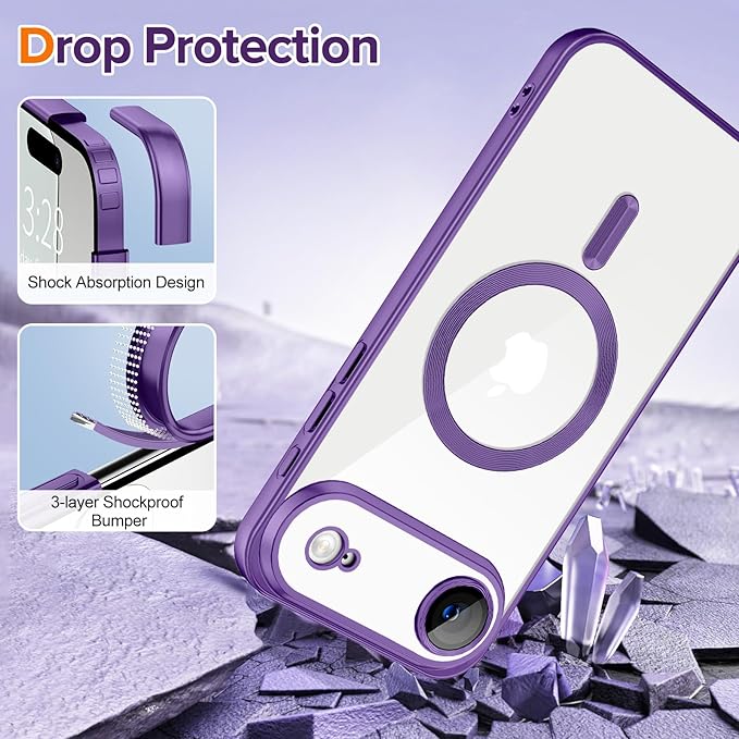 Hython Magnetic Clear for iPhone Air Case with Camera Lens Protector [Compatible with MagSafe] Luxury Plating Edge Slim Soft TPU Cover Protective Phone Case for iPhone Air 6.5", Matte Purple