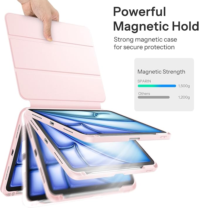 SPARIN Case for iPad Air 11 inch M3/ M2, iPad Air 7th/6th/5th/4th Gen (2025/2024/2022/2020) 10.9 inch,Case with Apple Pencil Holder, Detachable Magnetic Cover, Portrait and Landscape Stand, Pink