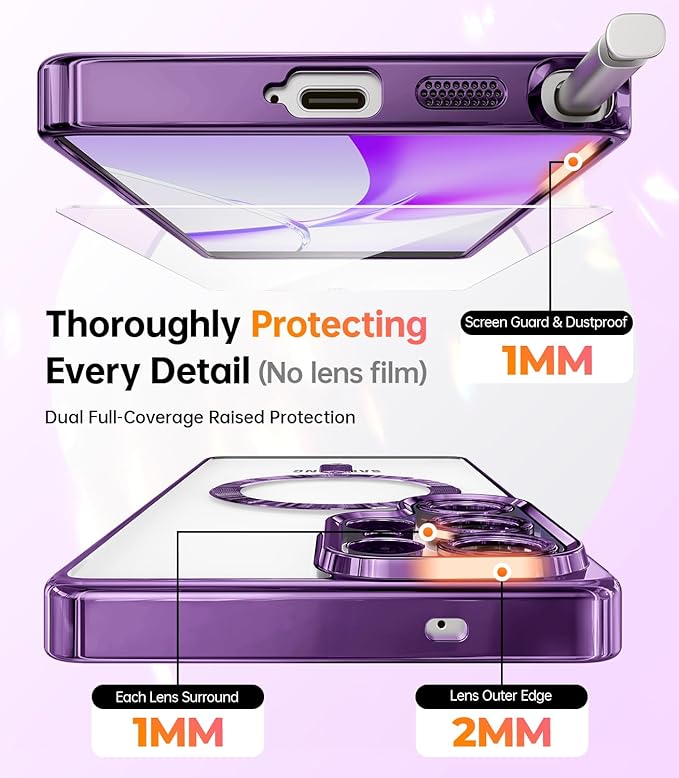 Meifigno Case Designed for Samsung Galaxy S25 Ultra 6.9 inch, [Compatible with MagSafe] [2X HD Screen Protectors] [Glitter Card & Wrist Strap] Full Lens Protection Case for Galaxy S25 Ultra, Purple