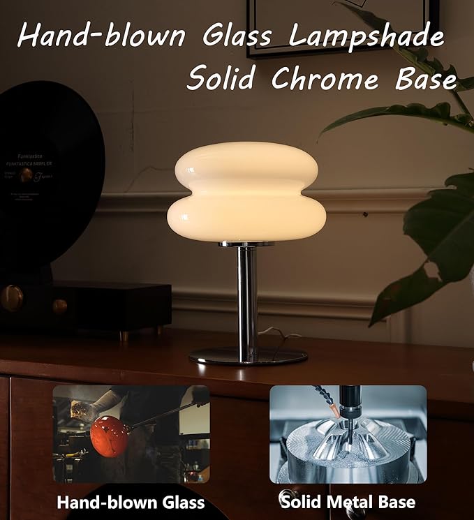 Glivpny Mushroom Lamp Table Lamp for Night Stands,Mid Century Modern Desk Lamps for Bedroom, Vintage Dimmable Bedside Small Cute Lamps, Cool Aesthetic House Warming Gifts New Home Decor(White)
