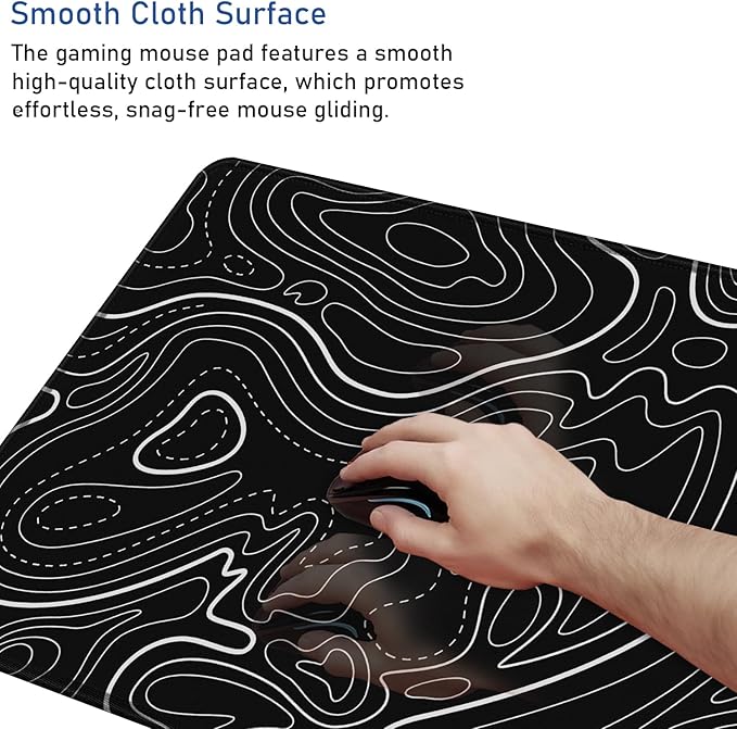 Large Gaming Mouse Pad with Stitched Edges, (31.5X15.7In) Durable Non-Slip Natural Rubber Base, Waterproof Computer Keyboard Pad Mat for Esports Pros, Gamer, Desktop, Office, Home, Terrain Black