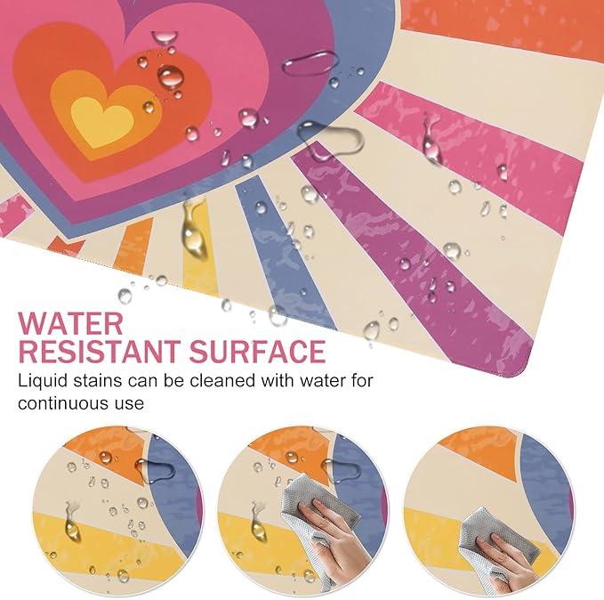 L-SPOUTTO Geometric Heart Desk Mat for Keyboard and Mouse,Abstract XXL Large Mouse Pad,35.4x15.7in Non-Slip Keyboard Pad Waterproof Desktop Mat for Laptop Computer Work Game Home Office-Groovy Heart