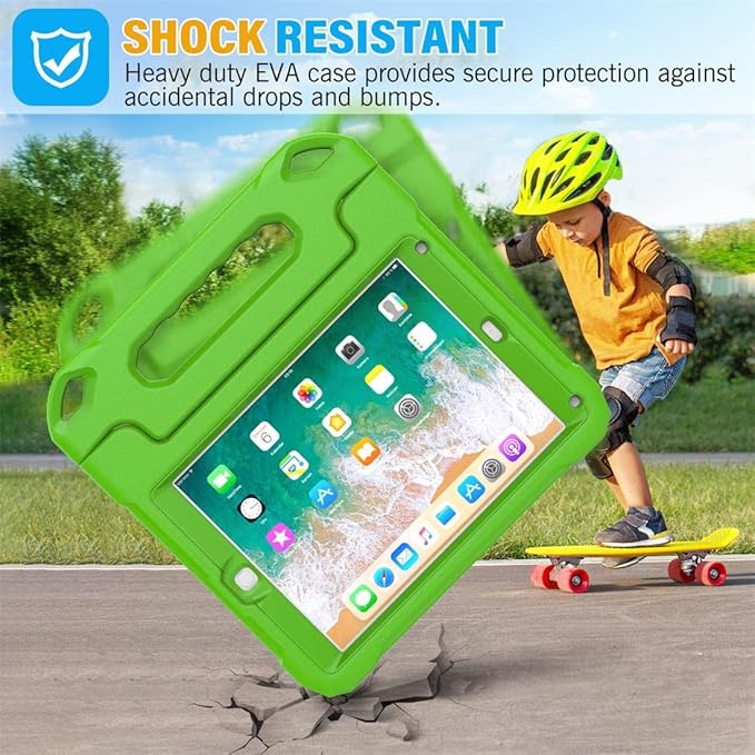 SUPLIK Kids Case for iPad 5th/6th Generation (9.7 inch, 2017/2018), iPad Air 1 & Air 2 & Pro 9.7 Case with Screen Protector, Durable Shockproof Kids Cover with Handle Stand, Green