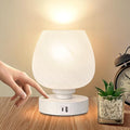 Bedside Table Lamp - Touch Small Lamp for Bedroom Nightstand, 3-Way Dimmable, USB A+C Charging Ports, White Opal Glass Shade, Warm LED Bulb Included