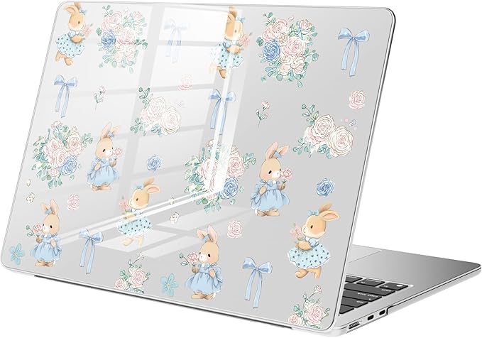 Compatible with MacBook Air 15 inch Case M5 M4 M3 M2 2026-2023 Release A3448 A3241 A3114 A2941, Cute Bunny Bow Flower Protective Hard Shell Clear Cover for Mac Air 15.3 inch