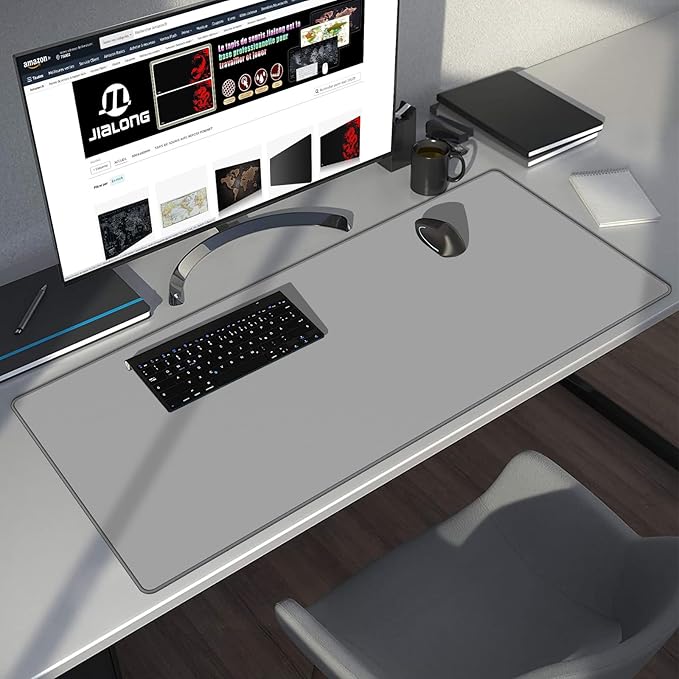 JIALONG Desk Mat - Large Desk Pad, Gaming Mouse Pad, Office Desk Protector with Anti-slip Base, Anti-wear Personalized Design, Mousepad in Mid-Grey