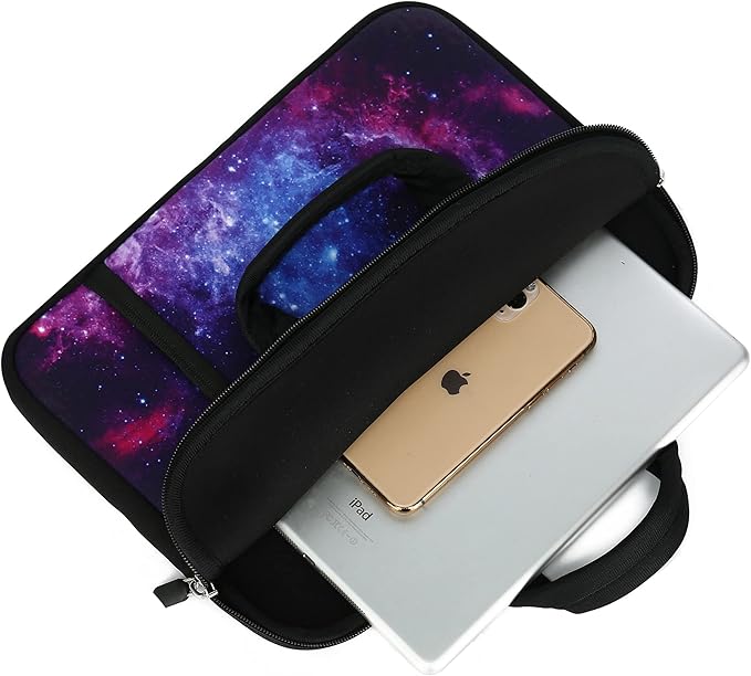14 15 15.4 15.6 inch Laptop Handle Bag Computer Protect Case Pouch Holder Notebook Sleeve Neoprene Cover Soft Carrying Case with Extra Pockets For Dell Lenovo HP Chromebook (Purple Galaxy 1)