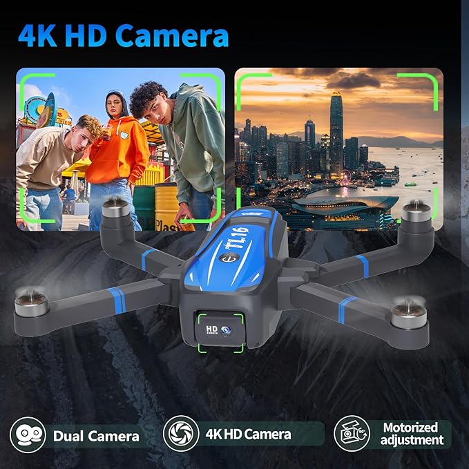 Toladrone TL16 Drones with Camera for Adults 4K, Brushless Motor Mini Drone with Camera for Beginners with Headless Mode 360° Flip Gravity Control, Foldable Quadcopter for Adults, Blue