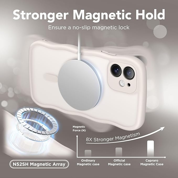CAPRARO Cute for iPhone 11 Case, Compatible with MagSafe, [Curly Wave Edge] [Full Camera Protection] [14 FT Drop Protection] Magnetic Phone Case for 11 6.1 Inch, Stone