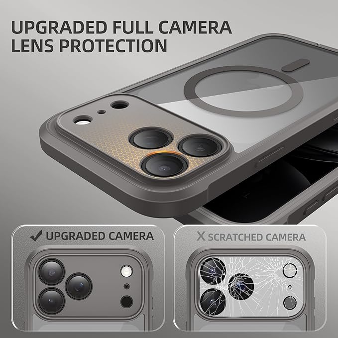 BERFY for iPhone 17 Pro Max Case, Compatible with MagSafe, Built-in Privacy Screen Protector, Camera Protection, Shockproof Full Body Phone Case 6.9", Clear Grey