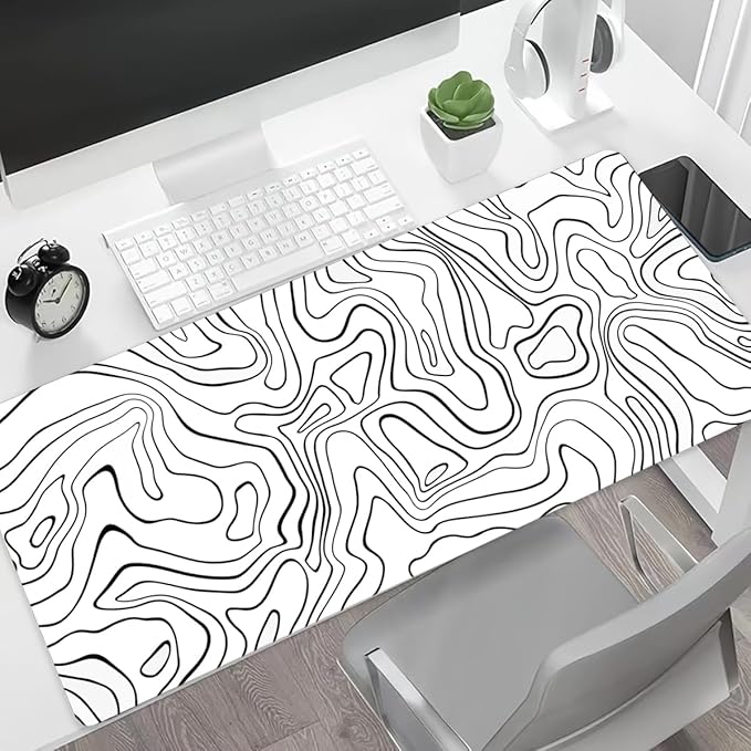 Large Mouse Pad - Gaming Mouse Pad with Stitched Edges(60x30cm), No-Slip Base, Waterproof Desk Pad for Keyboard and Mouse (Line White,23.6x11.8 inch)