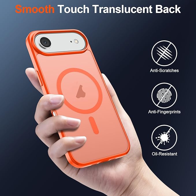 SUPFINE Magnetic for iPhone Air Case (Compatible with MagSafe)(Military Grade Drop Protection) Slim Translucent Matte Shockproof with Anti-Fingerprint Phone Cover for 17 Air,Orange