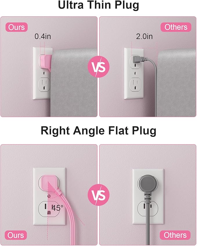 Pink Extension Cord with Surge Protector - 5 FT Kawaii Power Strip, Cute Extension Cord with 6 USB(3 USB C) and 8 Outlets, Pink Desk Accessories for Girl Cute Kawaii Room Decor Gifts Office Dorm Home