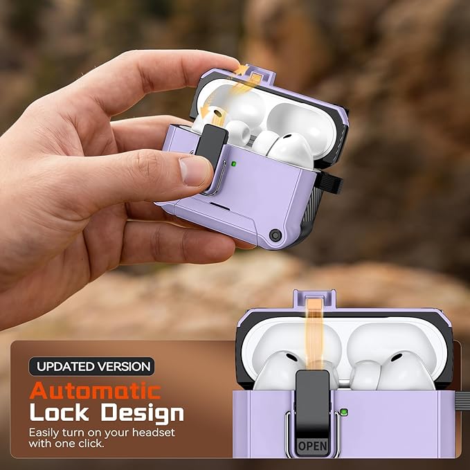 Inesore Compatible with AirPods Pro 3 Generation Case,Secure Lock & Phone Stand Design,Compatible with MagSafe,Automatic Snap Switch Secure Cover for New AirPods Pro 3rd (2025)-Purple