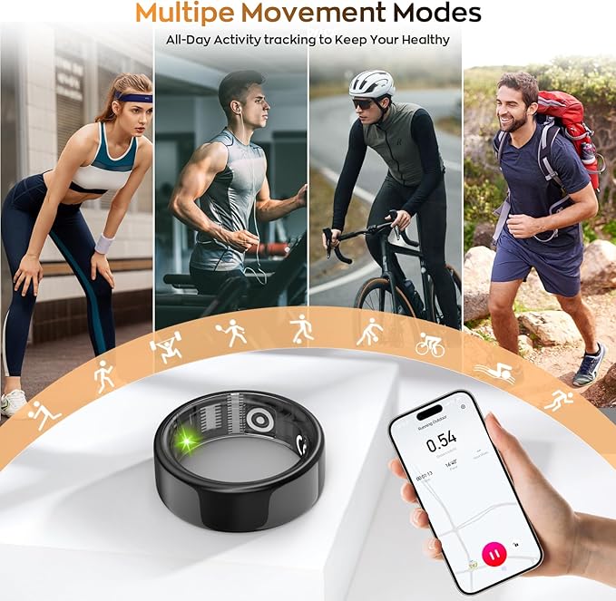 Smart Ring with Sleep Monitoring, Step Counting, Heart Rate, Blood Oxygen for iOS and Android, No Subscription Fee, IP68 Waterproof Health Tracker (Gold, 11)