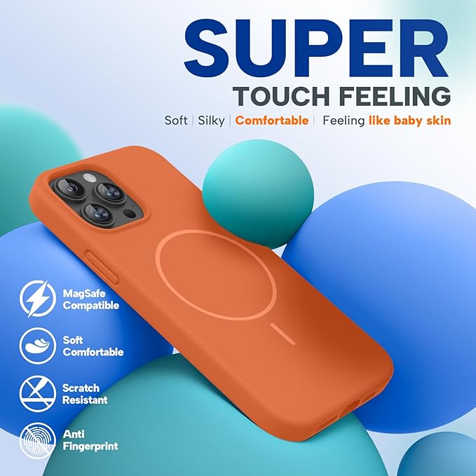Miracase Magnetic for iPhone 13 Pro Max Case, [Soft Anti-Scratch Microfiber Lining], Compatible with MagSafe, Liquid Silicone Shockproof Drop Protection Phone Case for 13 Pro Max, Orange