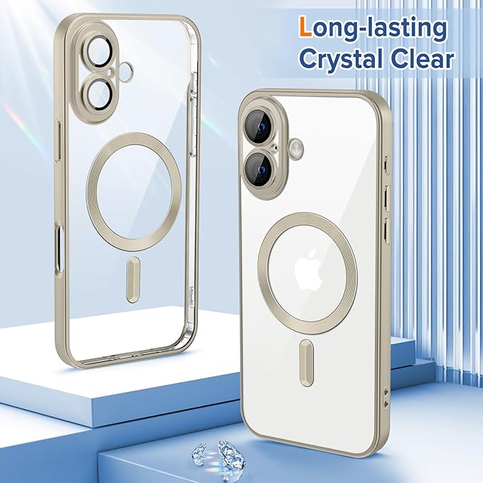 Hython Magnetic Clear for iPhone 16 Plus Case with Camera Lens Protector [Compatible with MagSafe] Luxury Plating Edge Slim Soft TPU Cover Protective Phone Case for iPhone 16 Plus, Matte Gray