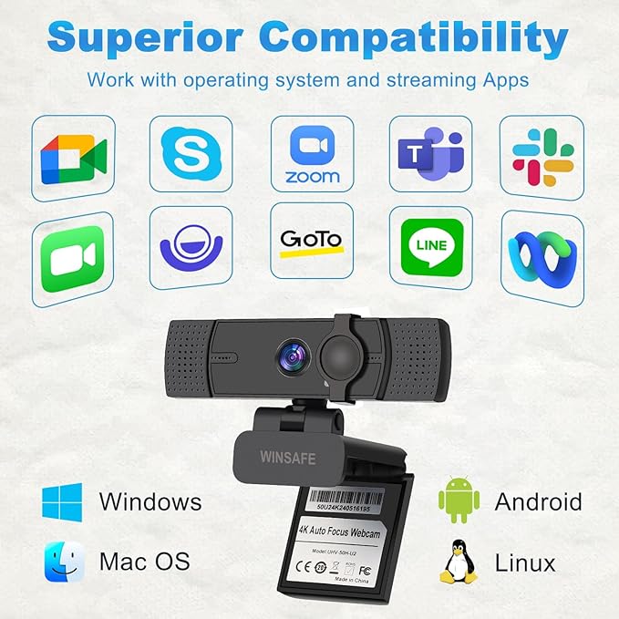 4K Webcam for PC, UHD Video Calling, PDAF AutoFocus, Dual Noise-Canceling Microphones, 70° FOV, 1080P@60FPS, Privacy Cover, USB Plug&Play, Works with Teams, Zoom, OBS, Skype
