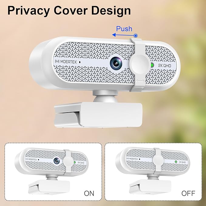 2K Webcam for PC, Webcam with Microphone and Tripod, Auto Light Correction, USB Camera Plug and Play, 90° Wide FOV, Privacy Cover, Works with Skype, Zoom, Meet, Teams, PC, Laptop, Mac, Tablet