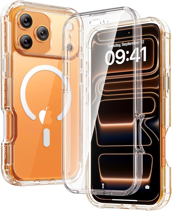 Diaclara Magnetic Designed for iPhone 17 Pro Max Case Full Body Bumper,[Compatible with MagSafe] Military Drop Proof Cover with Built-in Touch Sensitive Anti-Scratch Screen Protector, Clear