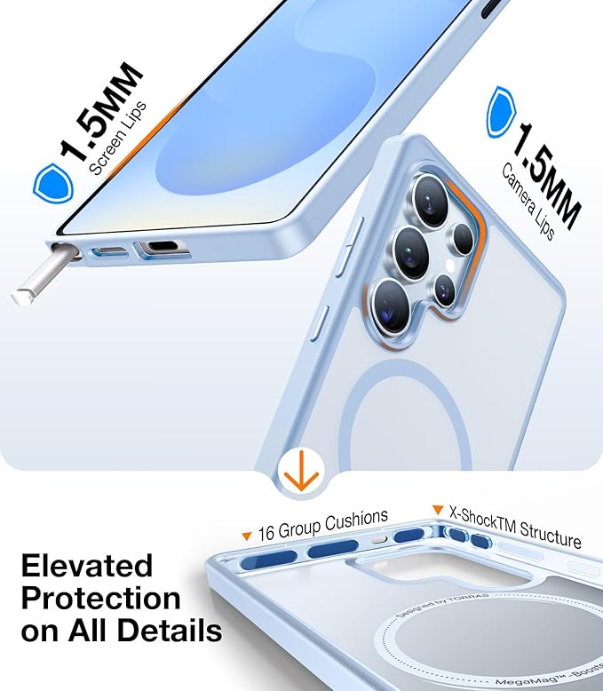 TORRAS Magnetic Shockproof for Samsung Galaxy S25 Ultra Case, Fit for MagSafe, 4X Military Grade Protection, Translucent Slim Case for Samsung S25 Ultra Case Anti-Fingerprint Anti-Scratch, Navy Blue