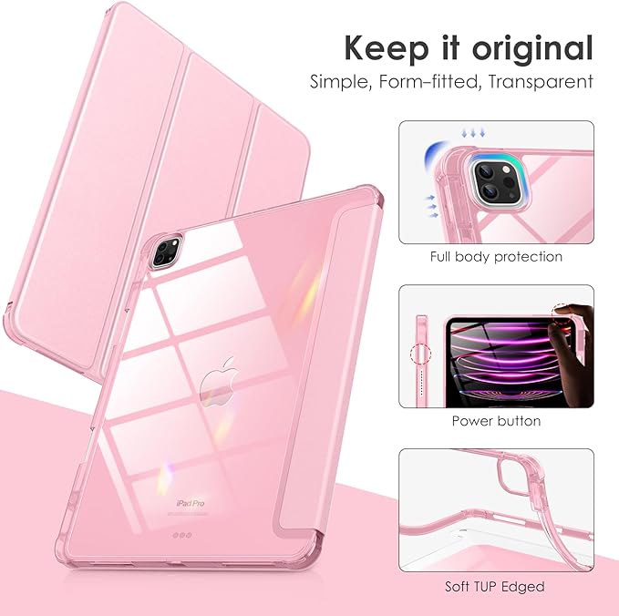 VIKESI Case for iPad Pro 12.9 6th/5th/4th/3rd Generation 2022/2021/2020/2018,TPU Shockproof Frame,Built-in Pencil Holder,Auto Sleep/Wake - Pink