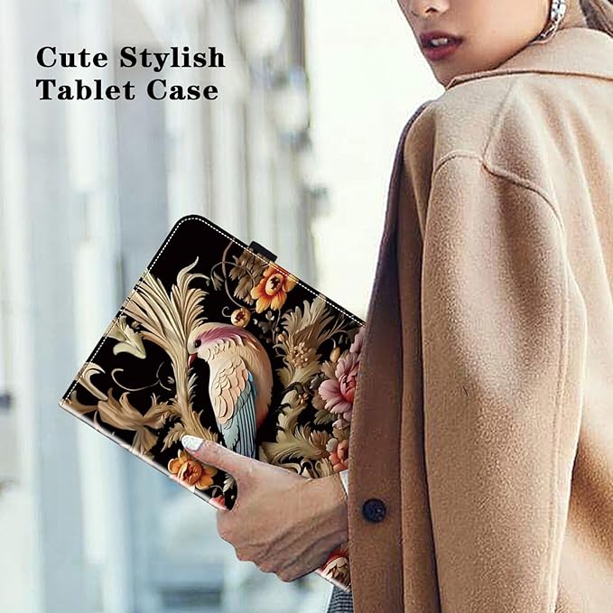 Case for iPad mini 7 A17 Pro 8.3 Inch 2024,iPad mini 6th Generation Case 2021,PU Leather Slim Protective Cover with Card Slots - Flower Birds
