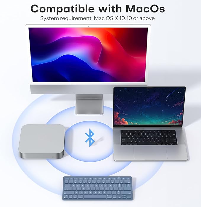 OMOTON Wireless Keyboard for Mac, Compact Ultra-Slim Design (No Number Pad), Stable Bluetooth Keyboard for Mac, Ergonomic and Portable, Compatible with MacBook Pro/Air/iMac, Blue