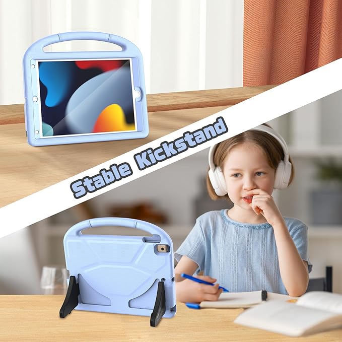 YIHE Kids Case for iPad 9th/8th/7th Generation, iPad Pro 10.5 & Air 3, Shockproof Protective Cover with Handle Stand & Screen Protector for 10.2/10.5 Inch iPads, Light Blue