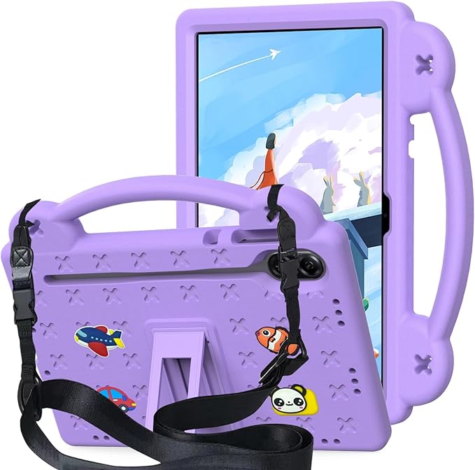 AKABEILA Compatible with Honor Pad X8a 2024/Pad X9 11 inch 2024/Infinix Xpad 11 inch X1101 2024 Tablet Case, Kids Shockproof Protective Case with Shoulder Strap & Stand Handle Light Purple