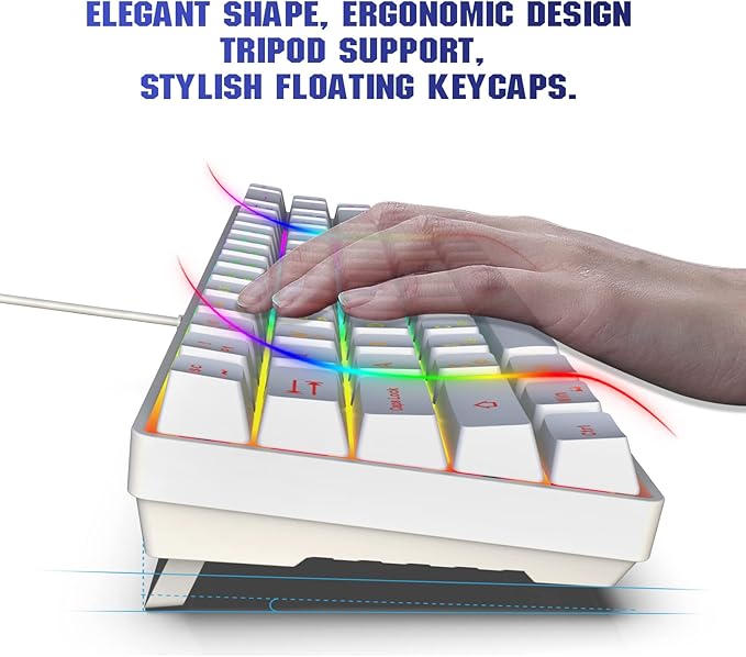 Snpurdiri 60% Percent Gaming Keyboard, Compact RGB Backlit Ergonomic Small Mini Keyboard for Windows, PC, Laptop, Gaming (68 Keys, White)