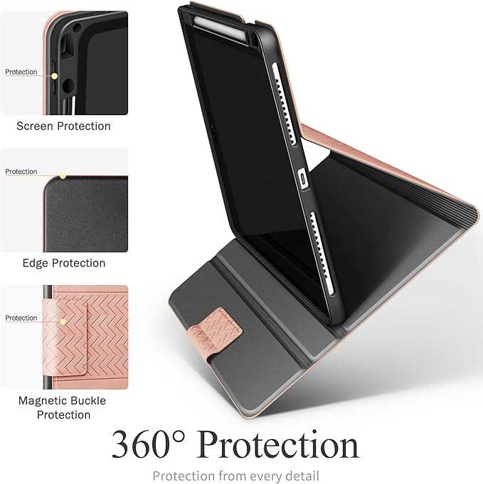 auaua Case for iPad Pro 12.9 6th/5th/4th/3rd Generation 2022/2021/2020/2018, Slim Durable Leather Stand Cover with Pencil Holder, Auto Sleep/Wake (Pink)