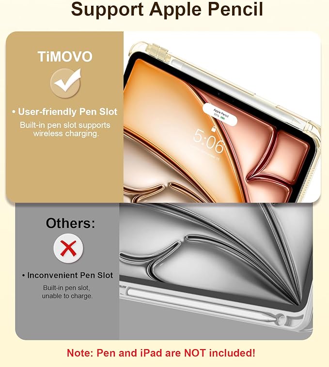 TiMOVO Case for iPad Air 11 Inch M4 2026/M3 2025/M2 2024, iPad Air 5th Generation 2022/4th Gen 2020 10.9 Inch with Pencil Holder, Stand Cover with Translucent Back, Auto Wake/Sleep, Champagne Gold