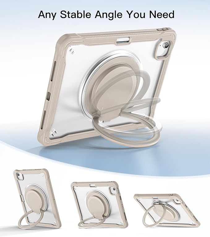 BATYUE Case for iPad Air 11-inch M4(2026)/M3(2025)/M2(2024), iPad Air 4/5 10.9" & Pro 11" 2018-2022 - Shockproof Case with 360° Rotating Stand & Handle, Pencil Holder, Shoulder Strap, Starlight