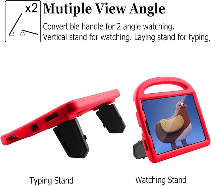 Kids Case for iPad Pro 11 2022/2021/2020 (4th/3rd/2nd Generation), Techcircle Child Shock Proof EVA Protective [Support Pencil Charging] Handle Stand Case for iPad Air 5/4 Gen 10.9" 2022/2020, Red